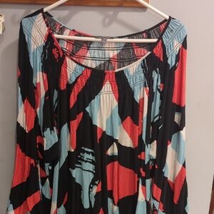 Daisy Fuentes Black and Red Abstract Blouse